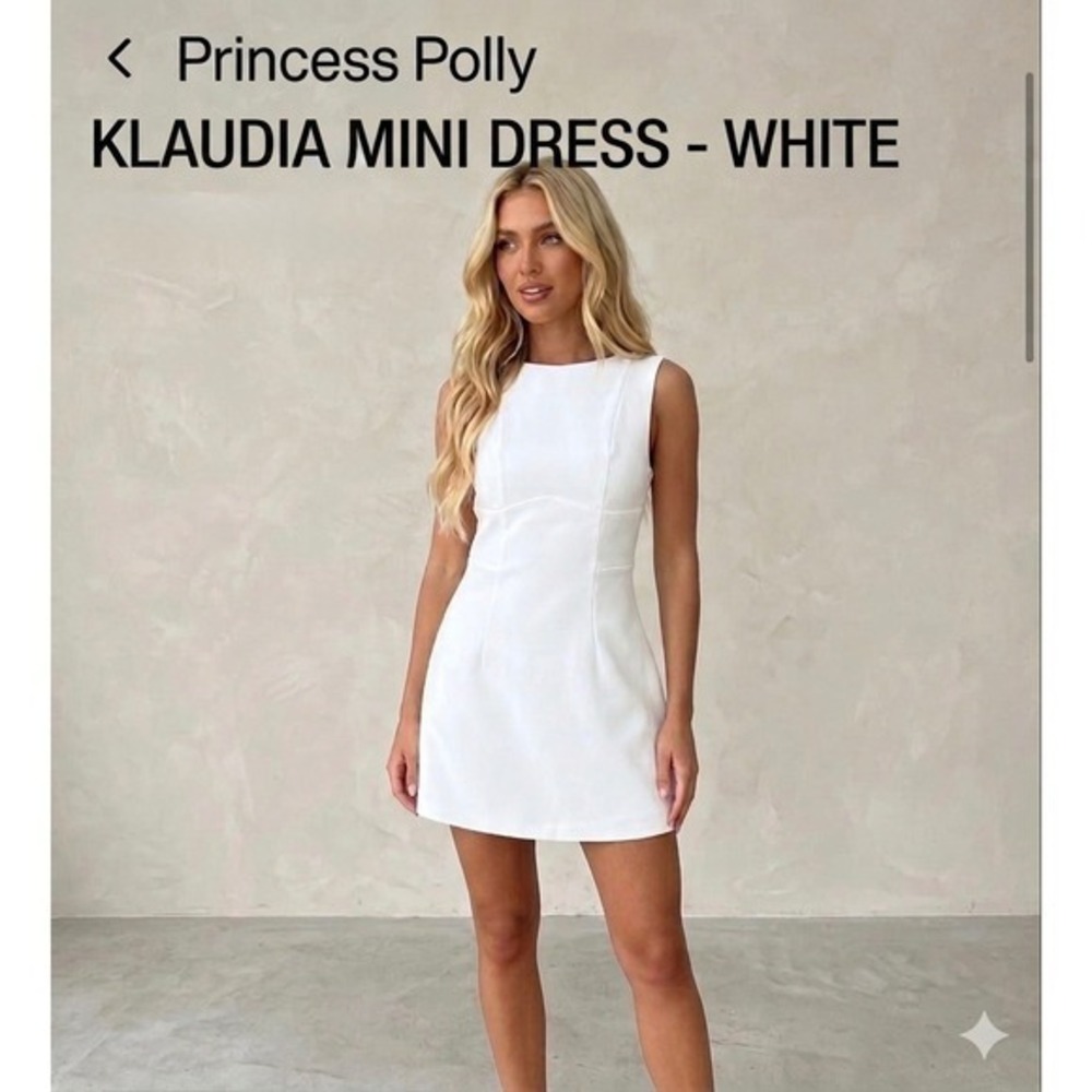 Princess Polly Klaudia Mini Dress White Sleeveless Boat Neck Tailored US 6 LWD